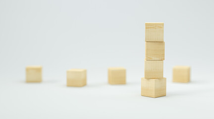 empty wooden cubes for own messages and icons on white background