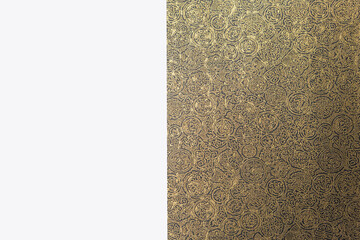 Gold pattern on black paper with space on white paper background, card background