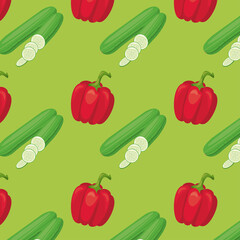 fresh local vegetables cucumbre and pepper in green background