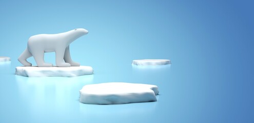 Ours polaire sur un petit bout de banquise, illustration sur le réchauffement climatique - obrazy, fototapety, plakaty