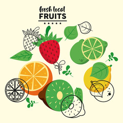 fresh local fruits lettering and group fruits