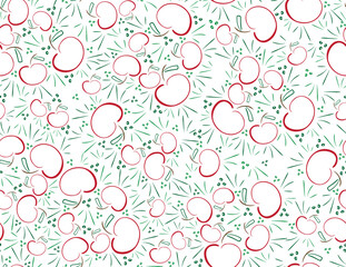 Green Red Apples seamless pattern on White background