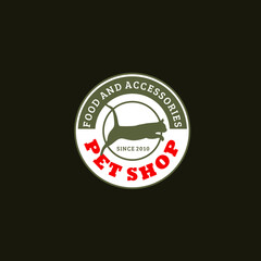 Pet shop logo with circle frame and cat silhouette decorated with simple typography isolated on dark background perfect for pet shop logo which provide food and accessories