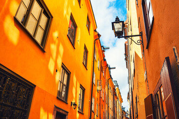 Fototapeta na wymiar Colorful architecture in Old Town of Stockholm, Sweden. Famous travel destination