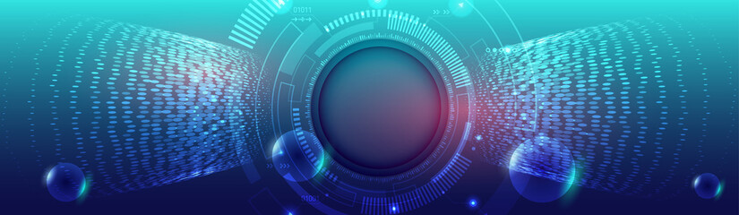 Abstract Wide technology background. Futuristic digital innovation on the blue background. Hi-tech communication concept.