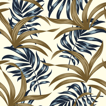 Trend seamless pattern with tropical leaves and plants. Jungle leaves seamless vector floral pattern background. Exotic wallpaper, Hawaiian style. Vector background for various surface.