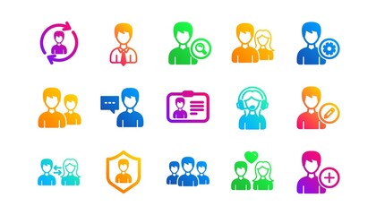 Obraz premium Profile, Group and Support. User person icons. People classic icon set. Gradient patterns. Quality signs set. Vector