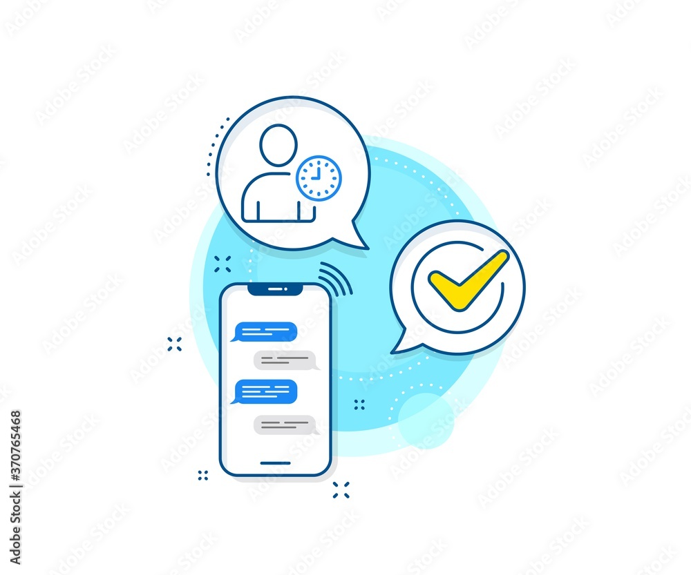 Poster profile avatar with time sign. phone messages complex icon. user with clock line icon. person silhou
