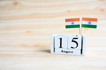 AUGUST 15 calendar of India national day.Copy space