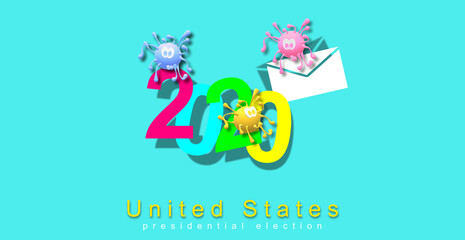 Message sign. Electoral envelope. Digital drawing of COVID-19, elections. Vote by Mail or Absentee Voting. Online vote in USA. Remote voting in the United States presidential election. 