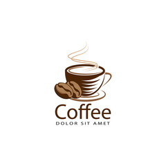 a cup of coffee and coffee seed logo template design vector