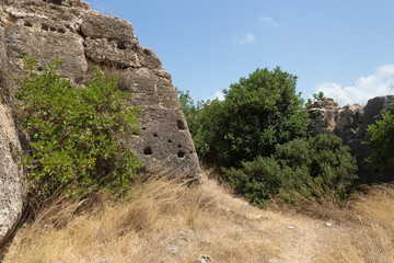 Fototapeta premium Remains of the ruins of the old Phoenician fortress, which later became the Roman city of Kart, near the city of Atlit in northern Israel