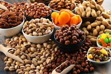Fototapeta premium Composition with dried fruits and assorted nuts