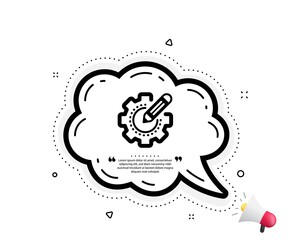 Settings gear icon. Quote speech bubble. Cogwheel with star sign. Edit working process symbol. Quotation marks. Classic settings gear icon. Vector