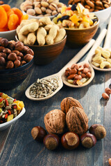 Composition with dried fruits and assorted nuts
