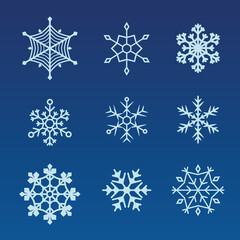 Set of vector snowflakes. Flat snow icons, silhouette. Nice element for Christmas banner, cards. New year ornament. Vector illustration EPS10