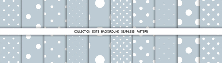 White dots on blue background. Snow circles.Winter patterns. Template background. Polka dots backdrop. Vector illustration.