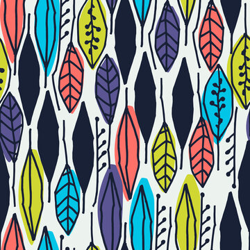 Seamless pattern with colorful tropical leaves on white background for surface design and other design projects