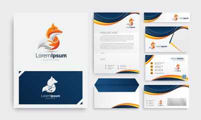 Corporate identity branding template. Abstract vector stationery design with Fox logo