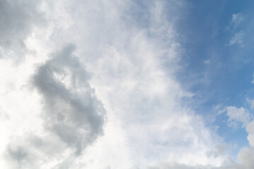 Fluffy white and grey cloudy blue sky