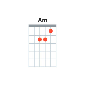 Am Guitar Chord Icon. Basic Guitar Chords Vector Isolated On White. Guitar Lesson Illustration.