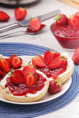 Wheat sandwiches with strawberry marmalade