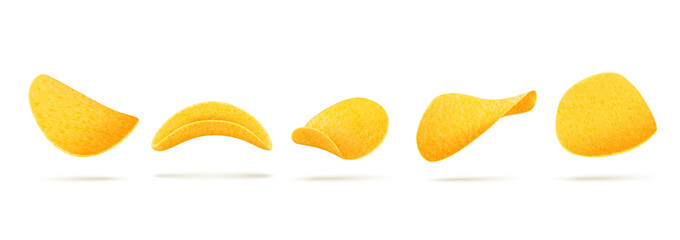 Set of potato chips on a white background. Fast food, snack.