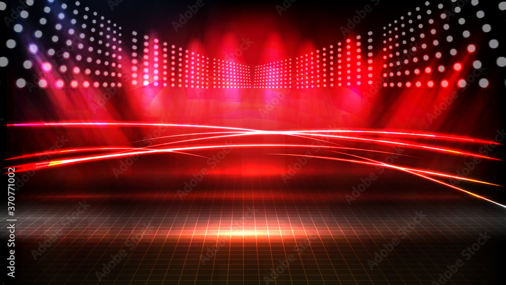 Wall mural abstract futuristic background of red empty stage arena stadium spotlgiht stage background