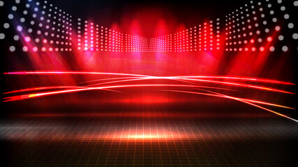abstract futuristic background of red empty stage arena stadium spotlgiht stage background - obrazy, fototapety, plakaty