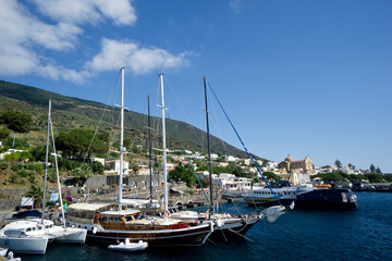 Fototapeta na wymiar Italy Sicily Aeolian Island of Salina, seen from the harbour