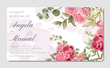 Beautiful wedding banner with blossom rose flowers background