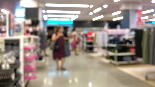 Blurred defocused. Buyers wearing a protective mask  inside a shopping mall while keeping social distance  during coronavirus time Shopping during the pandemic quarantine 6