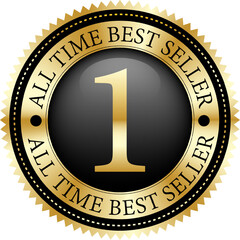 All time best seller number 1 badge logo black and gold color vintage design
