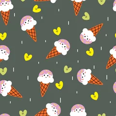 Muurstickers Cute seamless pattern ice cream with heart. for fabric print, textile, gift wrapping paper © PIPIOREN