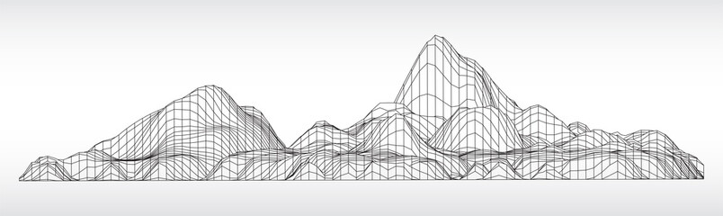 Abstract wireframe landscape on white background. Technology vector grid. Digital futuristic wave.