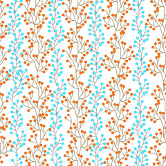 Seamless Slavic traditional pattern, embroidery on a white background. Vector illustration of blue and red plants for fabric, home and kitchen textiles.