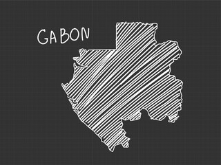Gabon map freehand sketch on black background.
