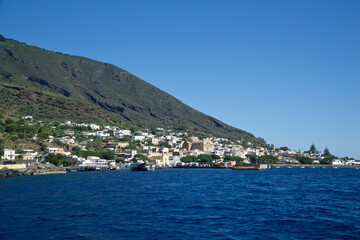 Fototapeta na wymiar Italy Sicily Aeolian Island of Salina, seen from the sea