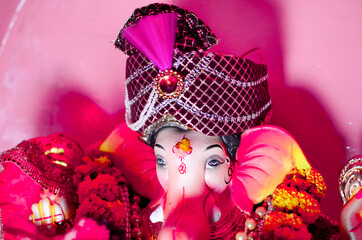Close up shot of ganesha idol face