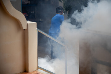Professional treatment of foci of emergence of viruses, mold, microbes with special smoke