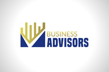 Financial Business Advisors Logo Design Vector Icon Illustration with Graph & Mark.