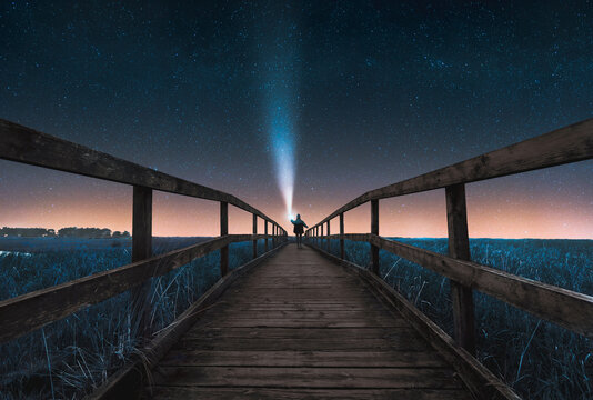 Fairy tale stargazing, a magical image of space exploration, done in a different way
