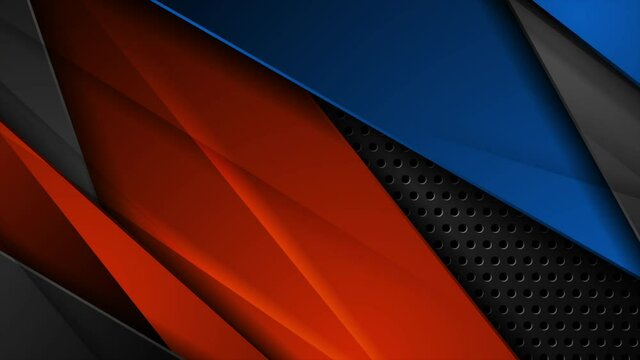 Blue and orange glossy lines on dark perforated background