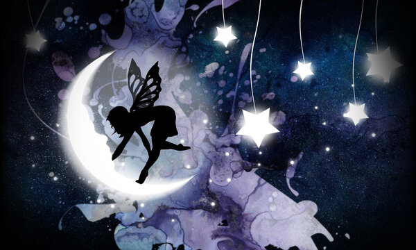 Fairy and the Moon silhouette art