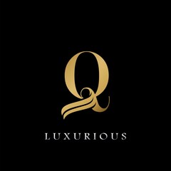 Golden Initial Q Letter Logo Luxury, creative vector design concept for luxury business