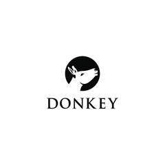 donkey with black circle, donkey black logo vector