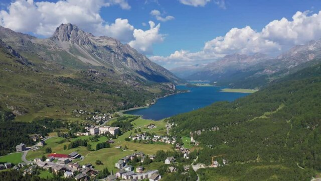 Aerial 4K - Bregaglia valley - Switzerland - Maloja Pass - Aerial view from the Maloja pass towards the east