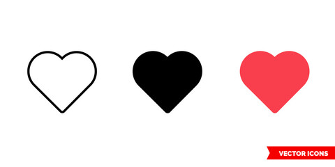 Love icon of 3 types color, black and white, outline. Isolated vector sign symbol.