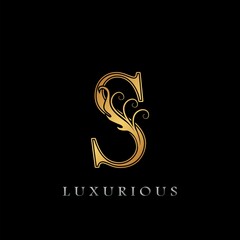 Golden Luxurious Initial Letter S Logo, Gold vector design luxury business logo icon