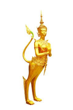 Kinnari statue at Wat Phra Kaew in Grand Palace, Bangkok Thailand.